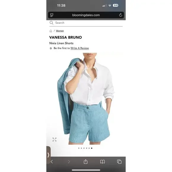 VANESSA BRUNO Nixia Linen Shorts High Waisted Blue Sz 40 US Sz 8 NWT $345
